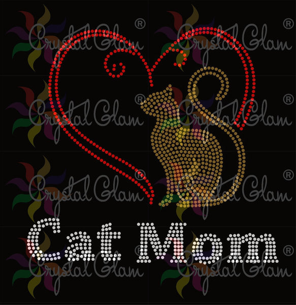 CAT MOM HEART Rhinestone Download File