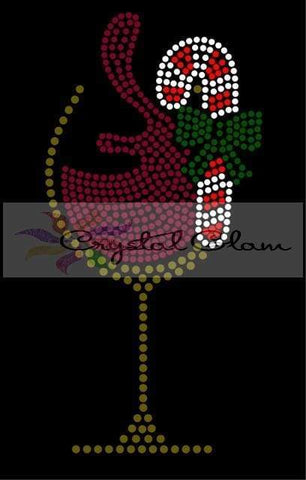 CANDY CANE WINE Rhinestone Transfer